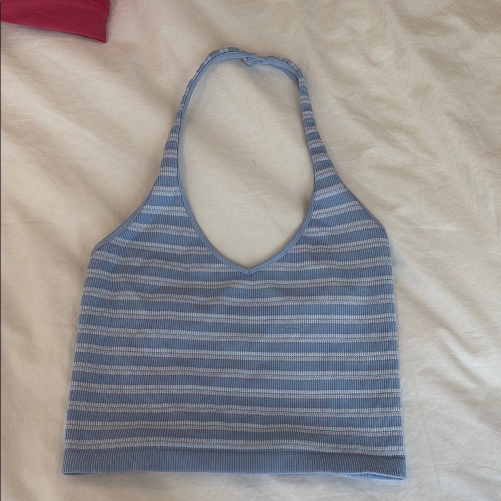Full Tilt Light Blue and White Striped Halter Top